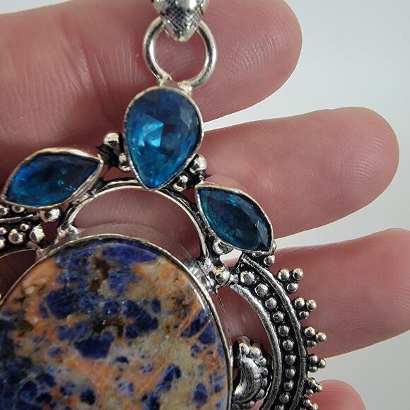 Sodalite Pendant Necklace – With Blue Topaz Accents + 20" Sterling Silver Chain - Picture 7 of 10